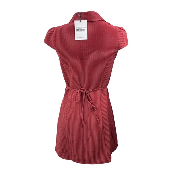 NEW Princess Polly Arianwyn Red Burgundy Short Sleeves Pinstriped Mini Dress 4 - Image 3