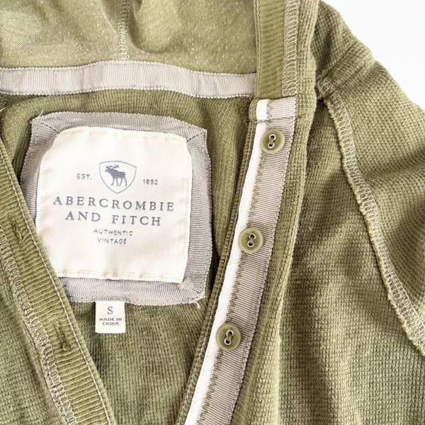 Abercrombie & Fitch Women Olive Green Y2K Bella Swan Waffle Knit Henley Hoodie S - Image 6