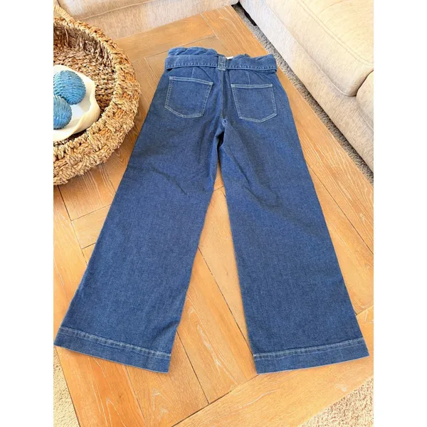J. Crew Tie-Waist Wide-Leg Denim Trousers Women Dark Wash 27 CB386 - Image 4