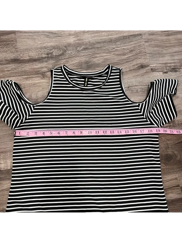 Want and Need Black White Stripe Cold Shoulder Dress Size Large SKU#C24319 - Image 6