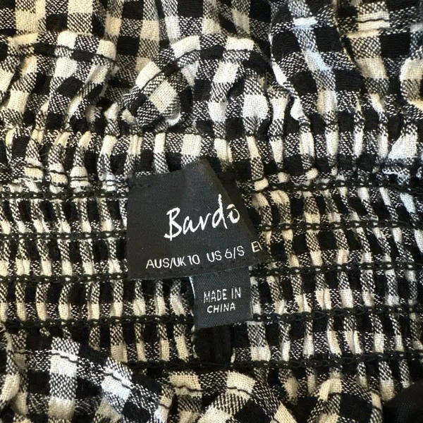 Bardot‎ Cindy Off Shoulder Midi Dress Size 6 S Black Gingham Smocked Babydoll - Image 7