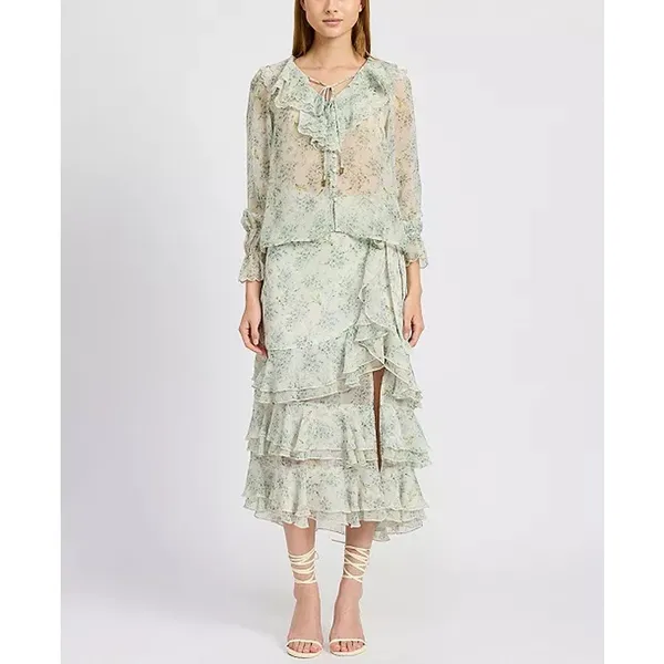 M Skirt NWT Marlene Floral Ruffle Tiered Maxi Cottage Core Romantic Fairy - Image 3