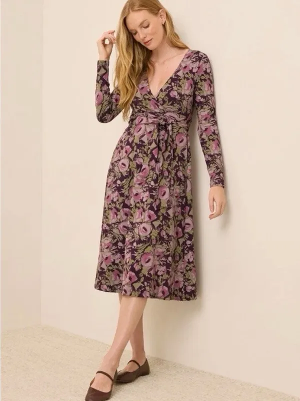 Pact Fit & Flare Wrap Dress Medium Berry Jam Floral Organic Cotton - Image 3