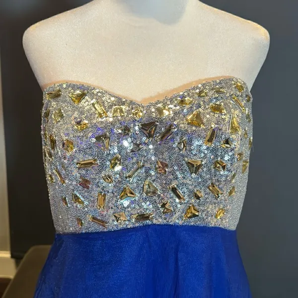 Women’s Blue Full Length Sparkly Tulle & Sequined Prom Party Dress Size L NWT - Image 2
