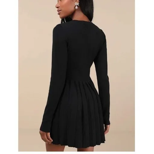 Lulus Black Ribbed Knit Button Front Pleated Skirt‎ Dress Size M - Image 10