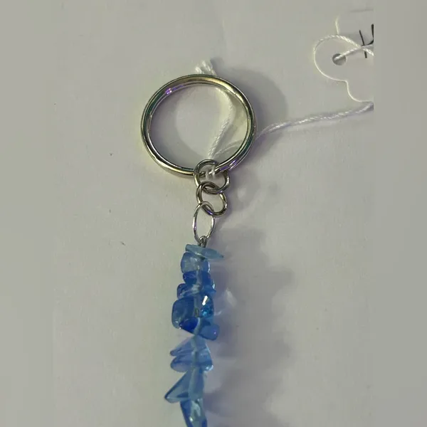 Handmade Tumbled Blue Glass Chip & Hematite Dolphin Charm Keychain In Gift Box - Image 4