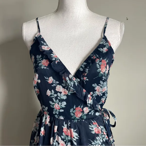 ABERCROMBIE & FITCH | Blue Floral Wrap Mini Dress Sz S(T) - Image 3