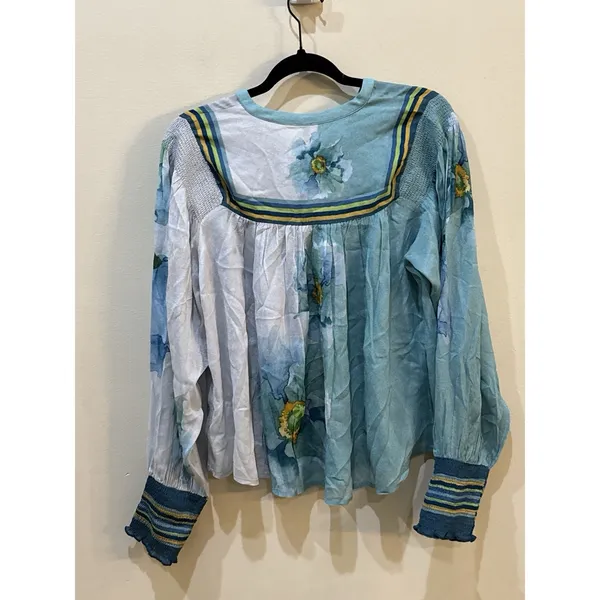 Bl^nk London FINDEL TOP Anthropologie Floral Smocked Watercolor Size Large - Image 5