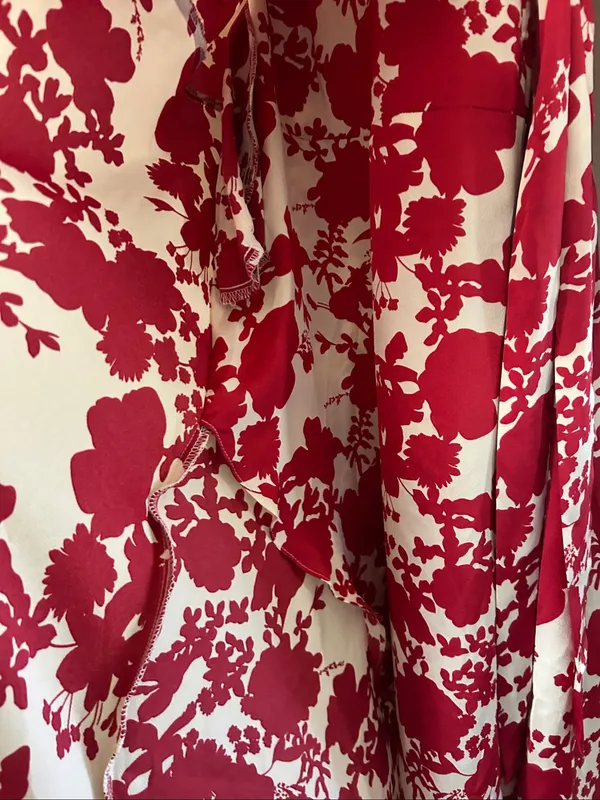 Melloday Red & Cream Floral Faux Wrap Long Sleeve Maxi Dress Sz Small - Image 6