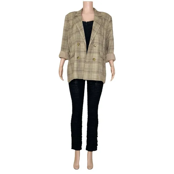MAJORELLE Rhea Double-Breasted Blazer, Tan Plaid, XL - Image 13