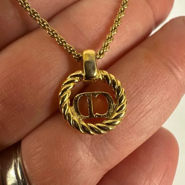 Christian Dior CD Logo Gold‎ Tone Pendant Necklace - Image 7