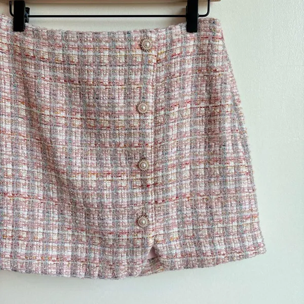 House Of Harlow 1960 NEW Women’s Tweed Pixie Dust Plaid Pink Mini Skirt Size S - Image 3