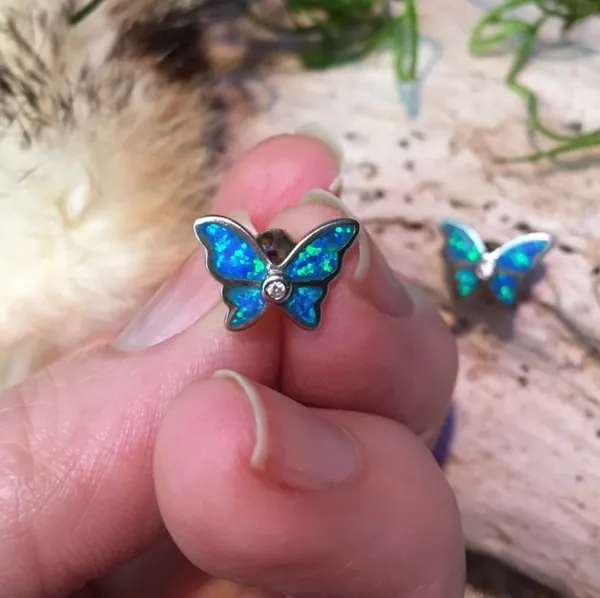 Butterfly Blue Opal CZ Earrings - Image 6