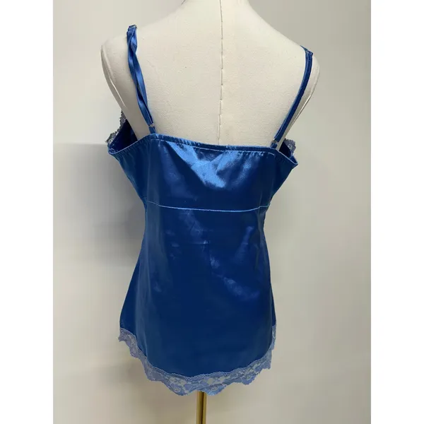 Y2K Blue Satin Babydoll Lace Trim Cami Top‎ Coquette Lingerie Fairy Indie Sleaze - Image 3