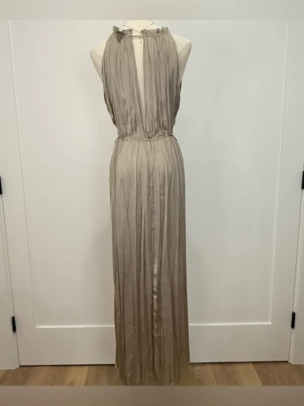 NWT Zara Wrinkle Look Satin Effect Cut Out Maxi Dress Medium Wedding Black Tie - Image 8