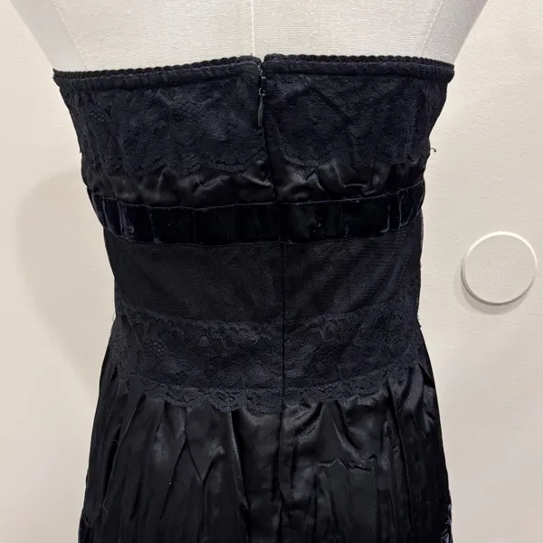 Y2K Two of Us Black Strapless Lace Velvet Tiered Midi Dress Fairy Whimsigoth L - Image 6
