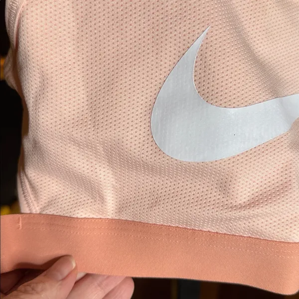 Nike Women's Swoosh Classic Support Sports Bra Peach & White Size Medium - Image 5