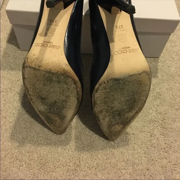 Jimmy Choo Navy Blue Snakeskin & Leather Pointed-Toe Pumps – Size 37.5 - Image 4