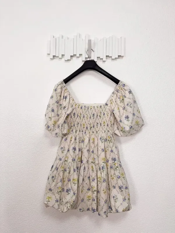 Jacquie the Label Capri Mini Dress Floral Puff Sleeve Babydoll Mini Dress Boho - Image 6