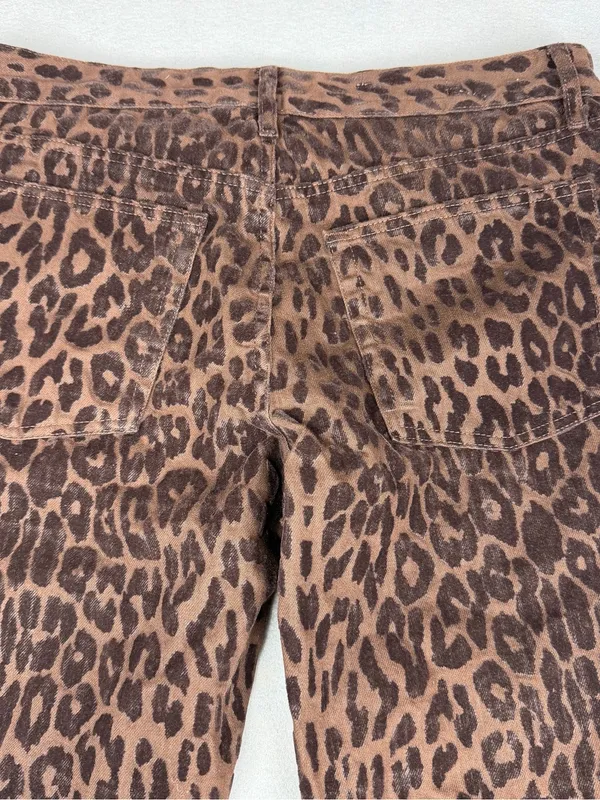 Zara Flocked Leopard Print Jeans Brown Straight Leg Animal Print Womens 8 - Image 4