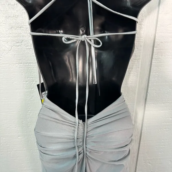 La Femme Silver Spaghetti Strap Backless Dress Size 2 NWT - Image 11