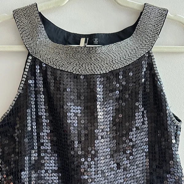 Miss Me Beaded Neck Sequin Mini Y2K Cocktail Dress, Black/Silver, Size Medium - Image 2