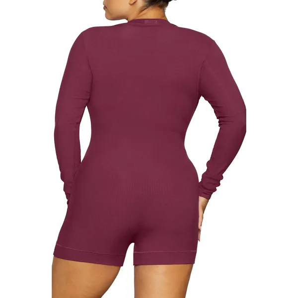 SKIMS Soft Lounge Long Sleeve Henley Onesie Red Brick Women XL NWT - Image 3