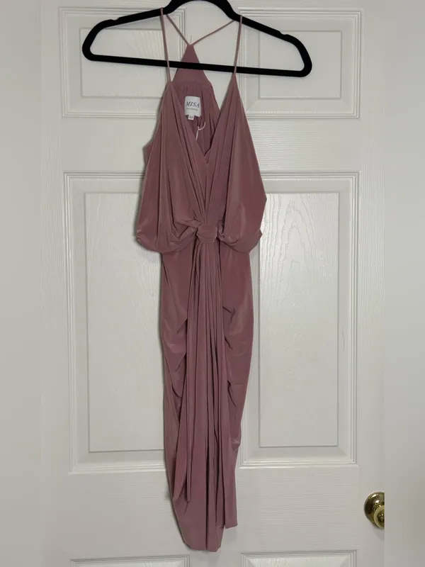 MISA Los Angeles Domino Draped Mini Dress Womens XS Blush Rose Warm Weather Glam - Image 3