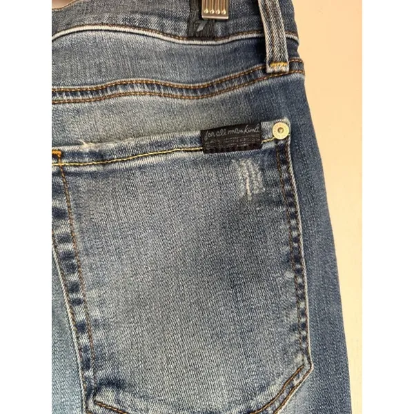 7 For All Mankind High Waist Skinny Jeans Size 27 Distressed Denim - Image 5