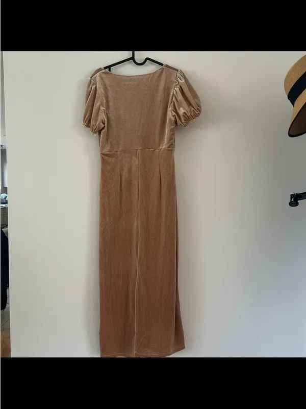 Lulus Idyllic Poise Blush Pink Velvet Puff Sleeve Lace Midi Dress Size L - Image 5