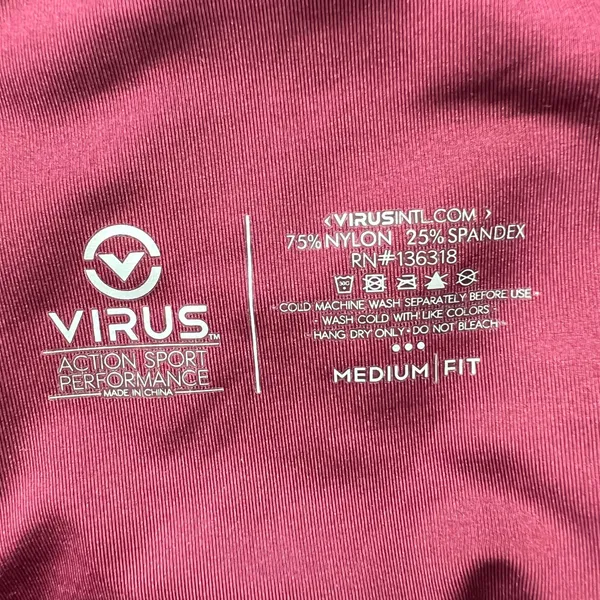 Virus x Onnit Hi-Waist Performance‎ Leggings M Women Maroon Gold Logo Training - Image 5