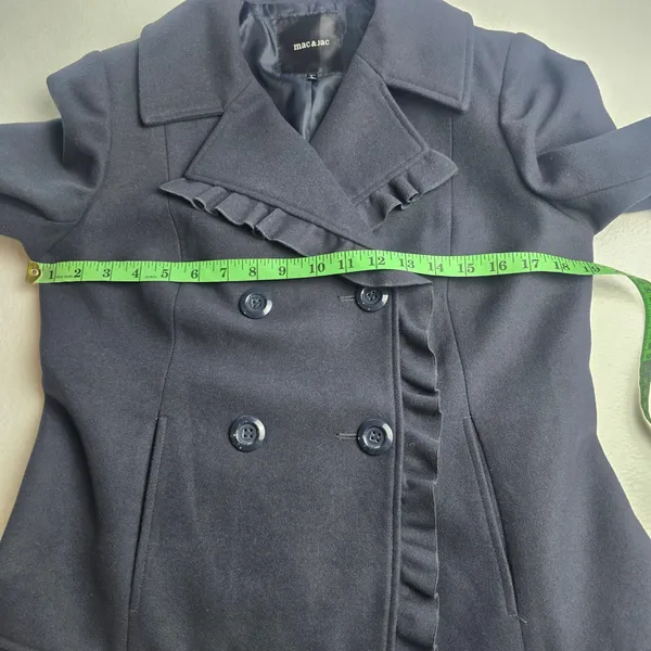 Mac &‎ Jac Navy Blue Ruffle Trim Double Breasted Pea Coat Jacket Womens Large - Image 7