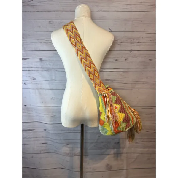 Handmade Crochet Aztec Boho Bucket Multicolor Fringe Crossbody/shoulder Bag - Image 3