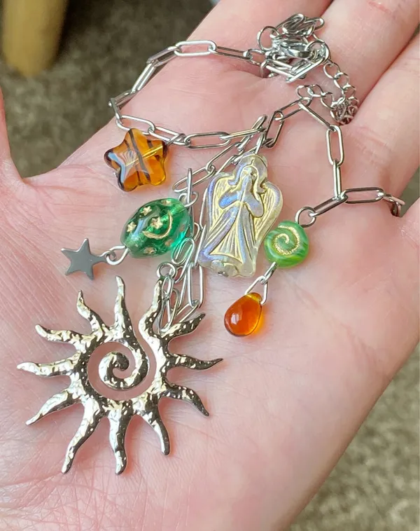 Handmade vintage cottage retro boho fairy funky style quality material mix stainless steel necklace🌞🌿 - Image 7