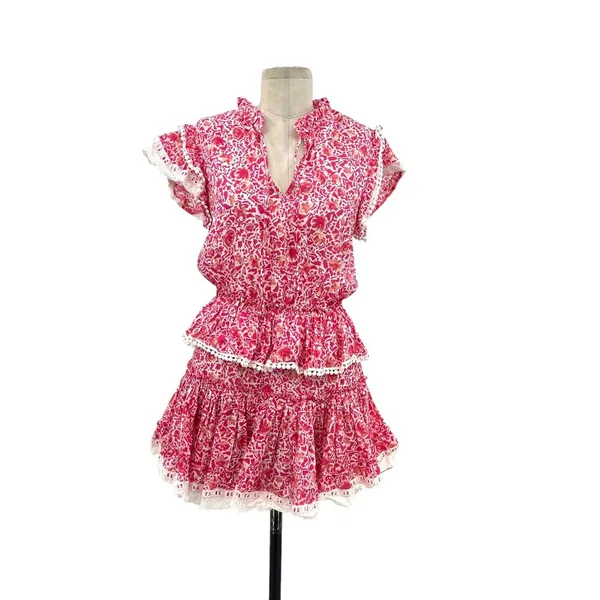 Misa Los Angeles‎ Lilian Dress Tiered Ruffle Animal Floral Print Pink Size XS - Image 3
