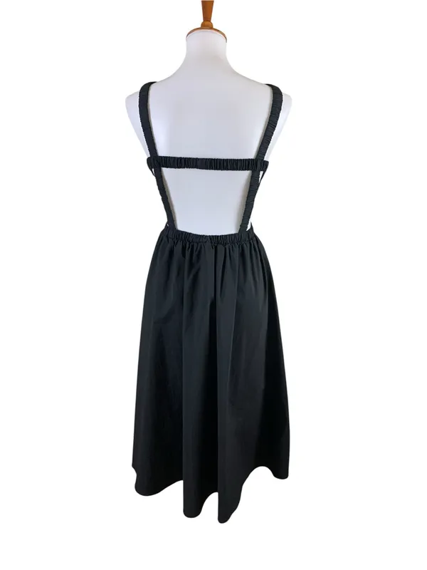 Moon River XS Black Cutout Midi Dress Sleeveless Elastic Waist Minimalist - Image 3