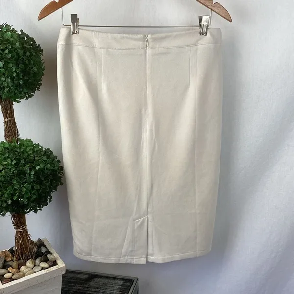 Lulus Tan Cream Faux Suede Knee Length Skirt M - Image 3
