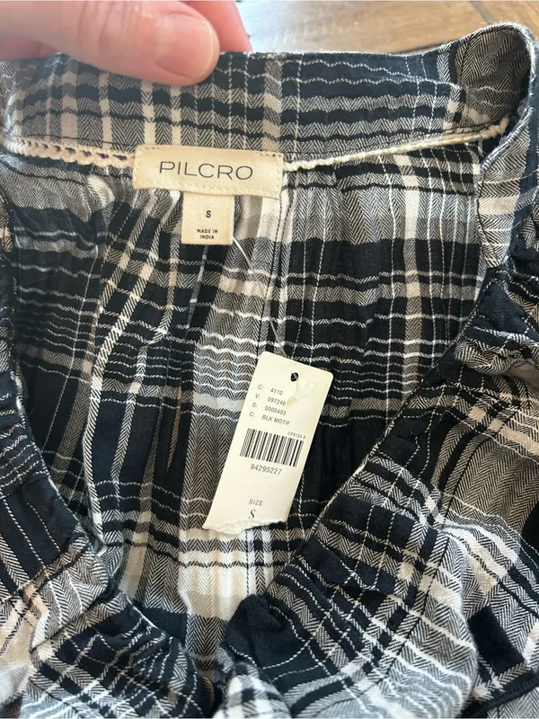 NWT Anthropologie Pilcro Plaid Ruffled Button Black Blouse S - Image 8