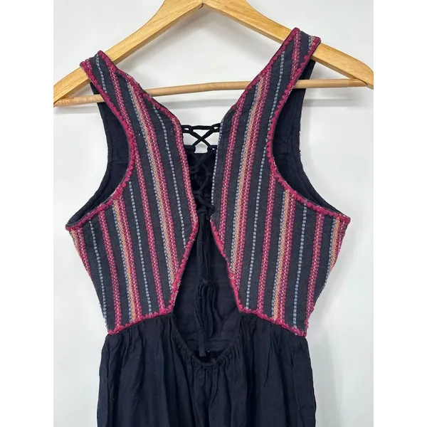 O'Neill Mini Dress Women Medium Black Striped Lace‎ Up Back Summer Boho Beach - Image 3