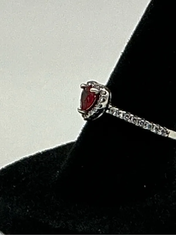 Pandora Red Heart Halo Sterling Silver Ring Size 6.5 - Image 3