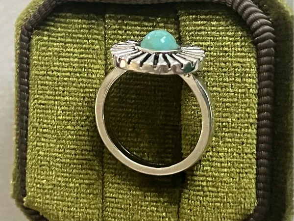 Bohemian Design Blue Turquoise Stainless Steel Silver Statement Ring Size 6 - Image 3