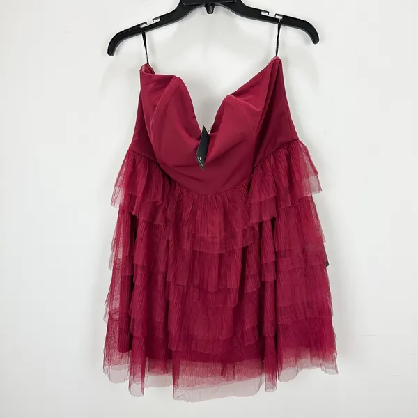 Lulus Fabulous Thoughts Wine Red Tulle Strapless Tiered Mini Dress Party XXL NWT - Image 6