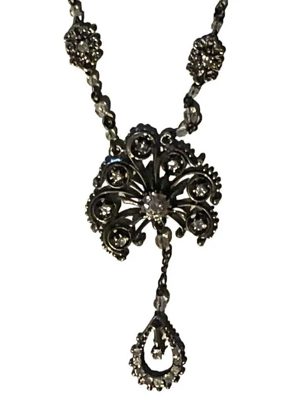 Victorian Crystal & Rhinestone Double Pendant Necklace - Image 8