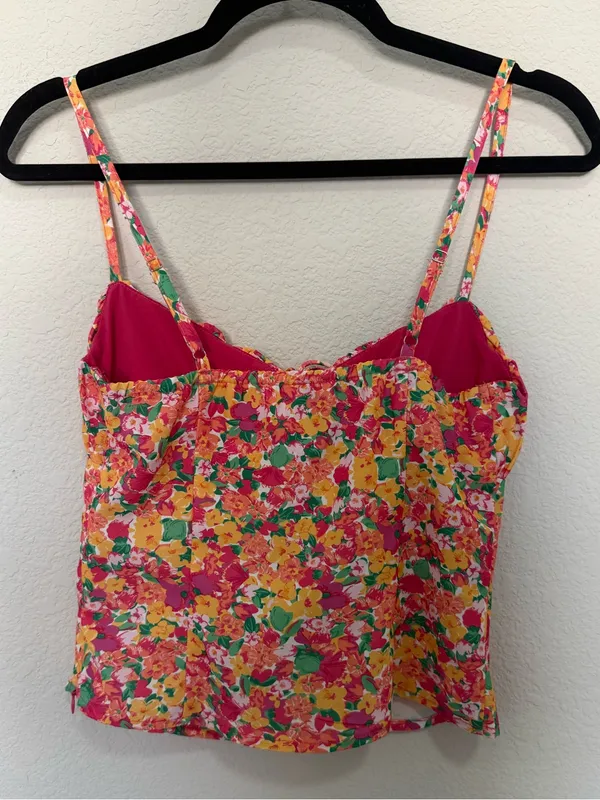 PRINCESS POLLY Pink Orange Yellow Floral Cami Bustier Tied Top Tank Size US 4 - Image 6