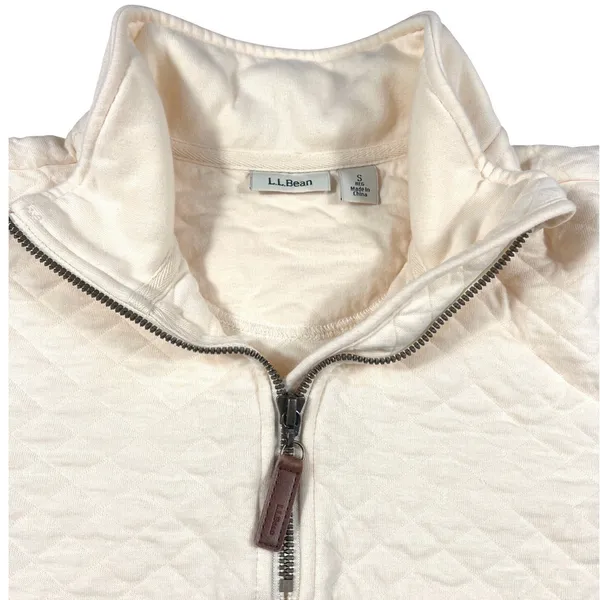 L.L. Bean Small Quilted Quarter Zip Pullover Cream EUC Outdoor Fall Cozy - Image 4
