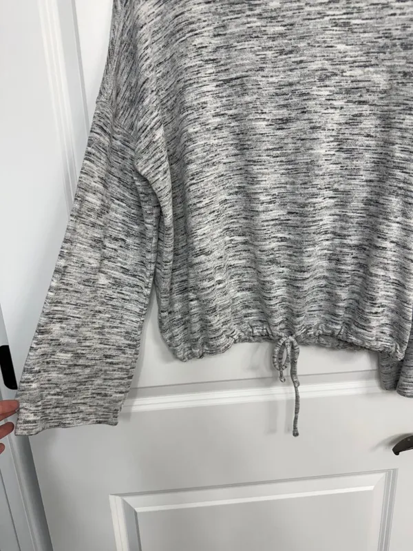 Aerie Gray Marled Drawstring Hem Pullover Top M - Image 4