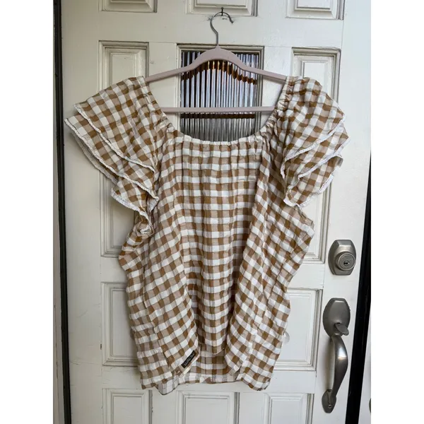 Matilda Jane Annabelle Off Shoulder Gingham Ruffle Sleeve Button Front Size‎ XXL - Image 7