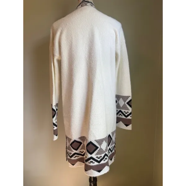 Rachel Zoe Cream Knit Southwestern Boho Long Cardigan Sm whimsi Aztec cozy western sweater‎ - Image 4