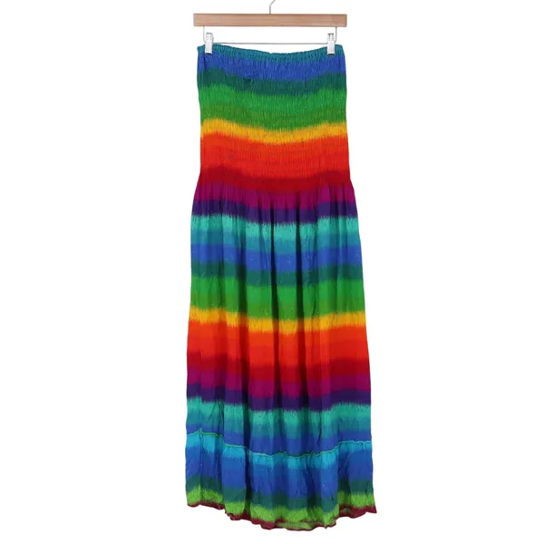 Unbranded Maxi Dress Womens One Size Rainbow Striped Smocked Strapless Excellent - Image 2