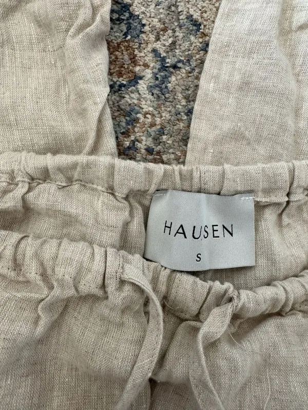 Hausen 100% Linen Wide Leg Cargo Pants Size S Beige Drawstring - Image 4